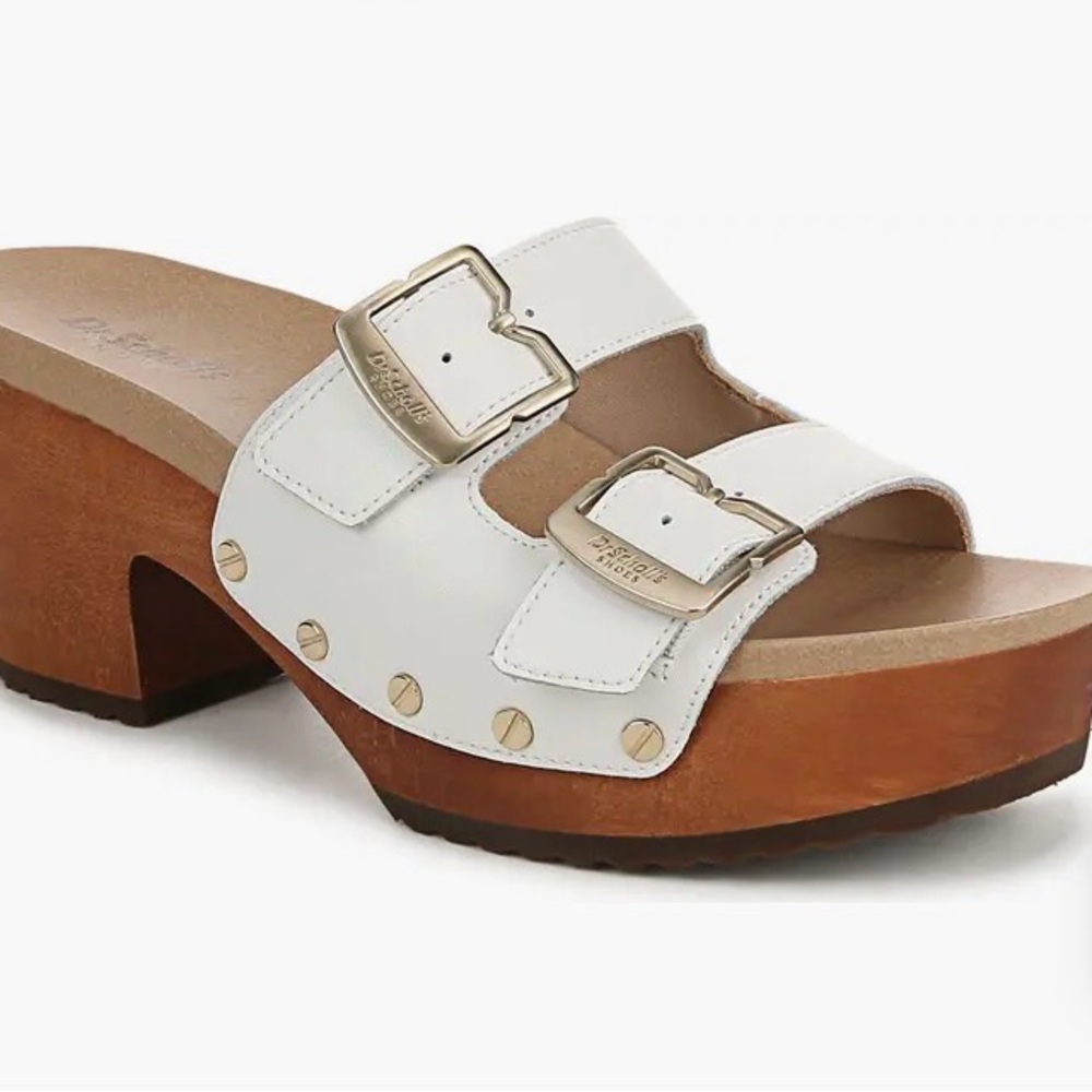 Dr. Scholl's White Leather Women’s Platform Clogs Like New Size 8 - Picture 3 of 11